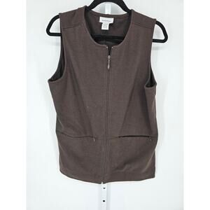 Avenue Women's Brown Sleeveless Zip up Pocket Round Neck Vest Size 14/16